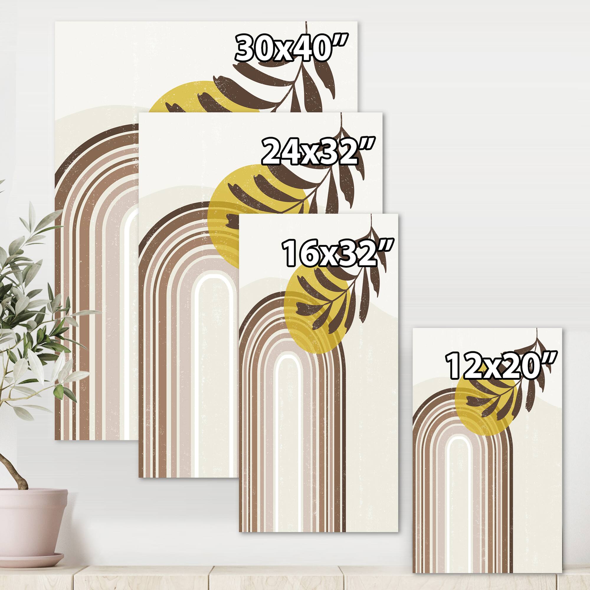 Designart - Abstract Sun and Moon With Leaf In Earth Tones